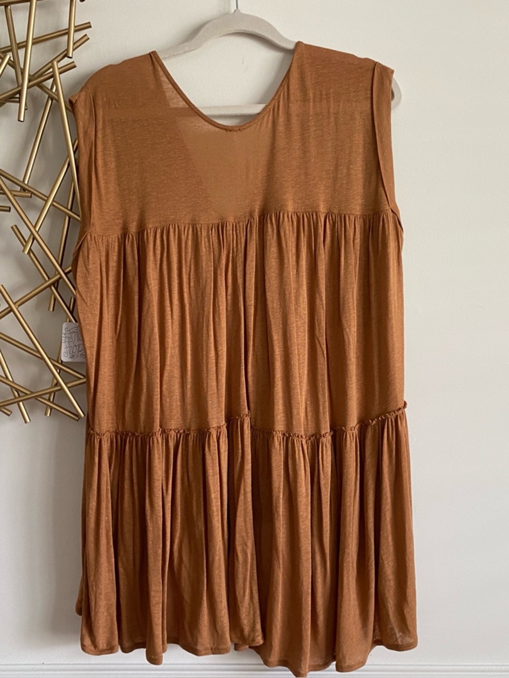 NWT Free People Dark Tan Sleevless Smocked Drapey Flowy Babydoll Tank Top - L - Picture 5 of 5